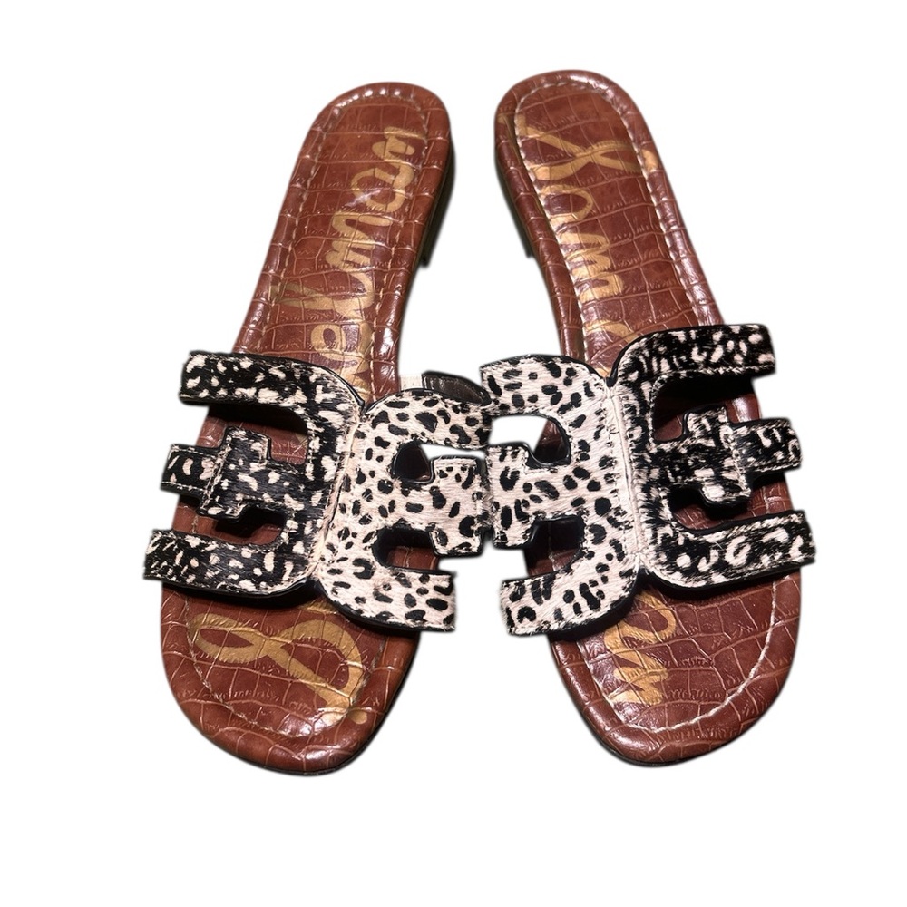 Sam Edelman Black and Brown Slide Sandals with Real Cow Fur Size 8 - Picture 2 of 6